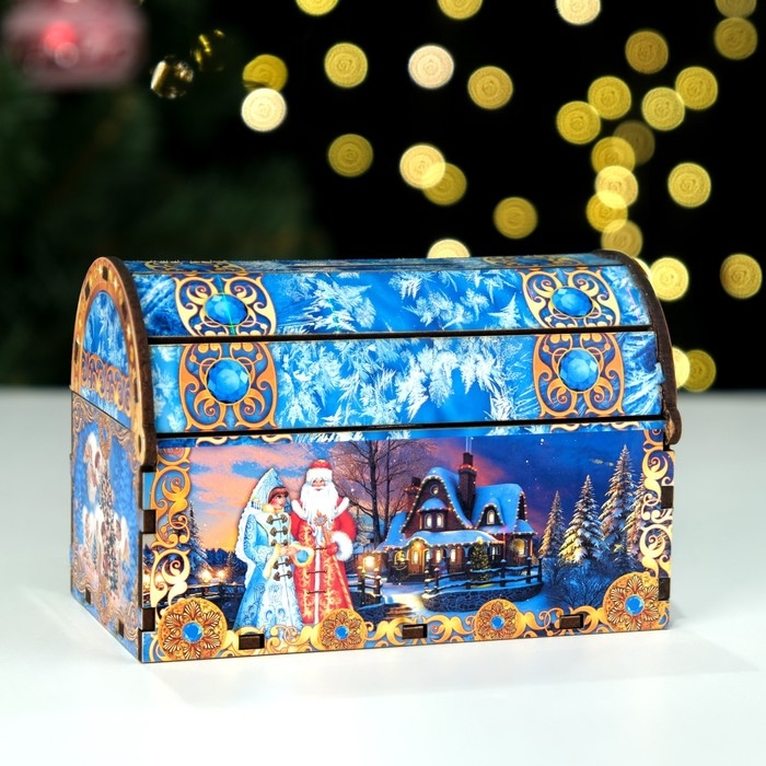Сувенир сундук - копилка с новогодними игрушками (3 шт.) Сувенир сундук - копилка с новогодними игрушками (3 шт.) "Ежик", 13 х 7,5 х 8,5 см
