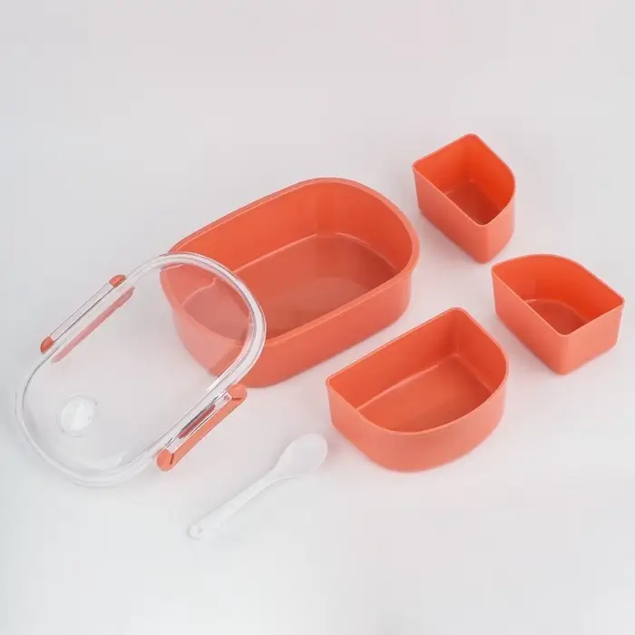 Ланч - бокс в школу, контейнер для еды &laquo;Эйлайт&raquo;, 640 мл, с ложкой, 18.5&times;14&times;6.3 см, пластик, розовый