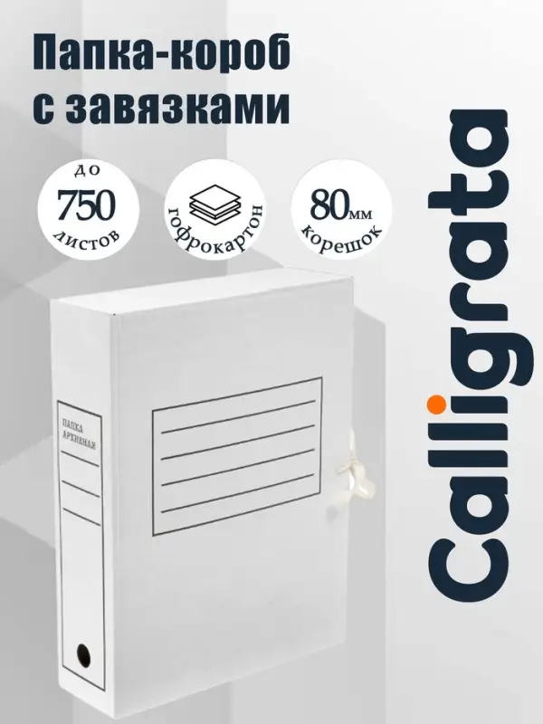 Папка архивная с завязками, микрогофрокартон, 80 мм, белый, до 750 л