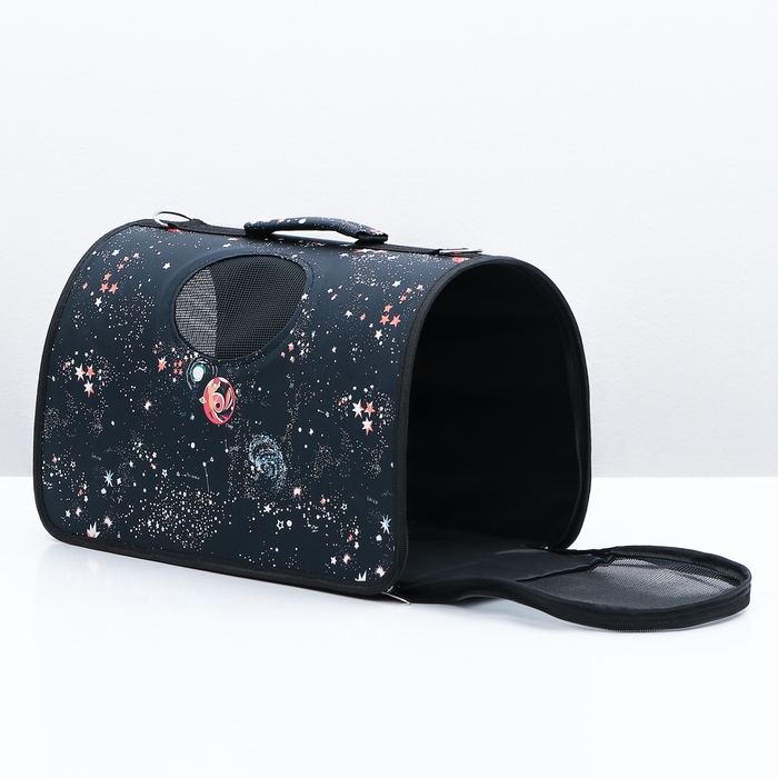 Сумка-переноска каркасная  Сумка-переноска каркасная "Звёздное небо", размер M, 40 х 21 х 27 см, чёрная