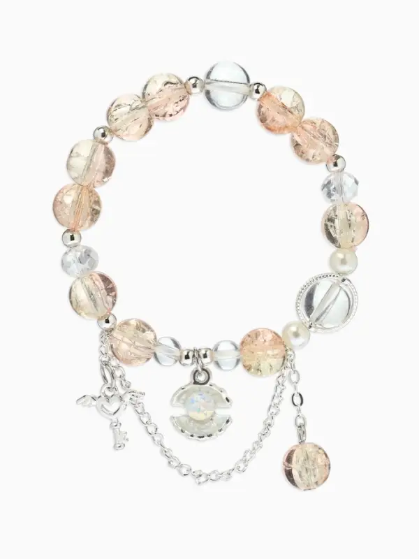 Браслет с подвесками "Сахарный" ракушка, шар №10/8, цвет шампань в серебре