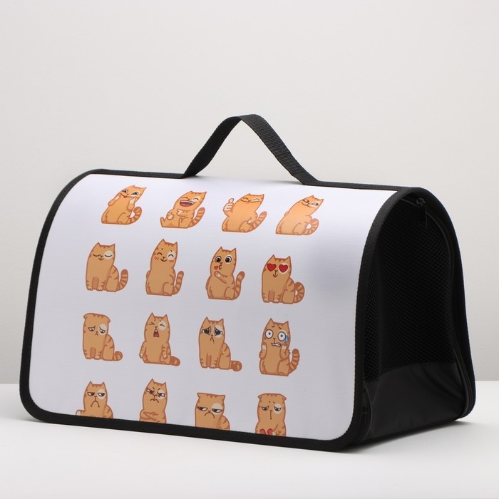 Сумка - переноска для животных каркасная,  45 х 25 х 30 см, белая с котами Сумка - переноска для животных каркасная,  45 х 25 х 30 см, белая с котами