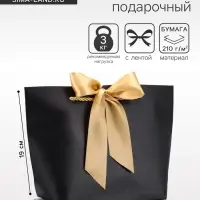 Пакет подарочный ламинированный, с лентой &laquo;Чёрный&raquo;, горизонтальный 19&times;20&times;9 см