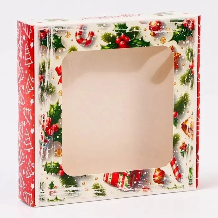 Подарочная коробка сборная с окном «Прекрасного настроения», 13×13×3 см Подарочная коробка сборная с окном «Прекрасного настроения», 13×13×3 см
