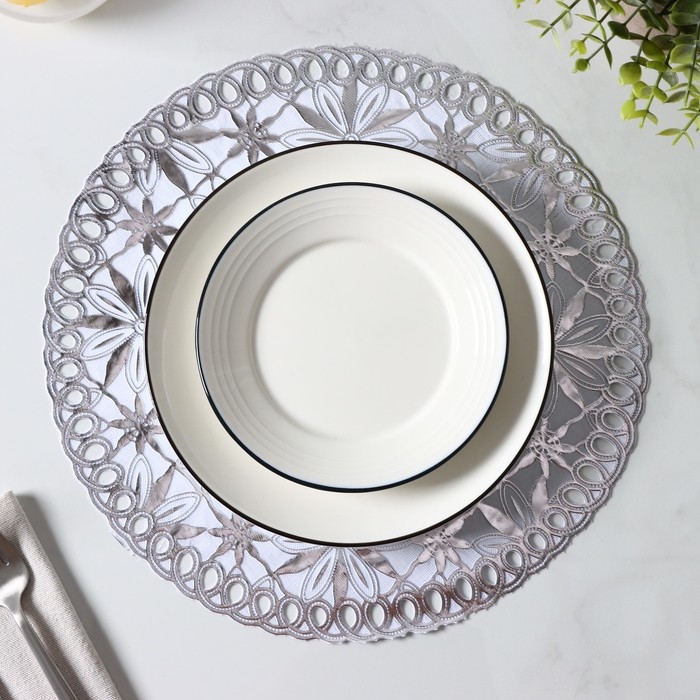 Салфетки сервировочные на стол оляна «Листья», d=30 см, 4 шт, ПВХ, цвет серебряный
