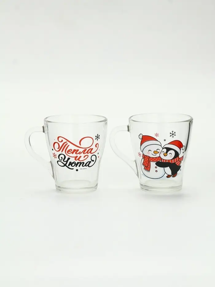 Кружки стеклянные новогодние &laquo;Персонажи&raquo;, набор 2 шт.