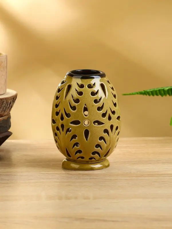 Подсвечник &laquo;Вазочка&raquo;, 9&times;9&times;12 см, керамика, горчичный