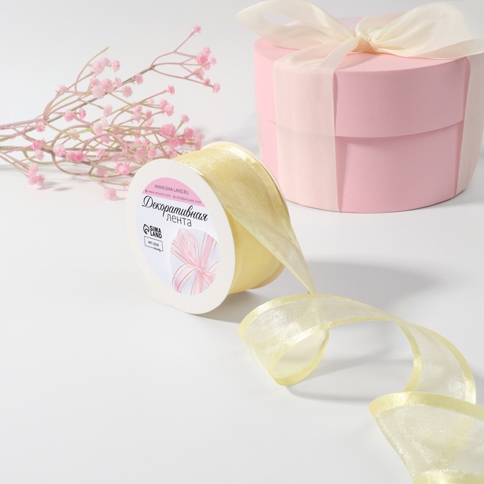 Лента декоративная, капроновая/атласная, 40 мм, 18 ± 1 м, цвет жёлтый Лента декоративная, капроновая/атласная, 40 мм, 18 ± 1 м, цвет жёлтый