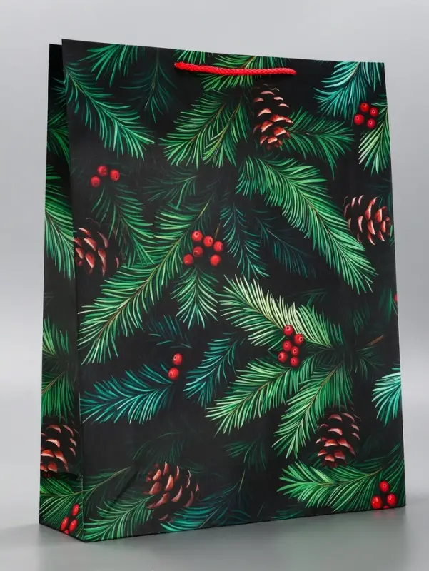 Пакет подарочный новогодний ламинированный, «Шишки» , 33×10×42.5 см