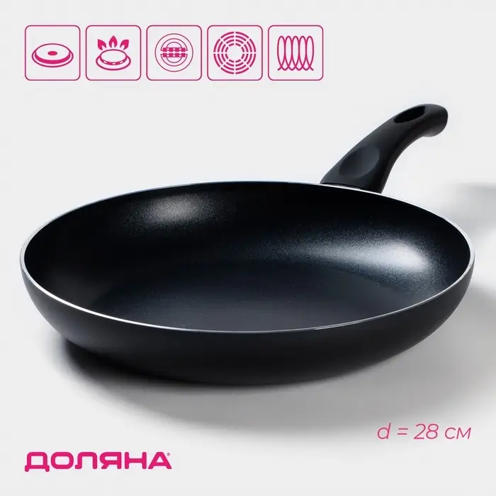 Сковорода Доляна Basic, d=28 см, h=4.5 см, антипригарное покрытие, индукция, алюминий, чёрная