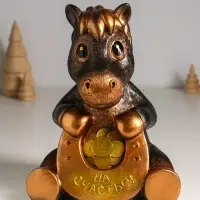 Копилка "Конь с подковой" 23 см, бронзовый