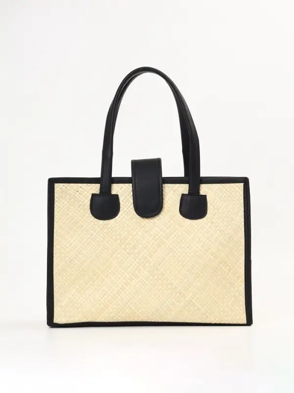 Сумка плетёная на застёжке из пандана, 35&times;12&times;40 см, бежево-чёрная