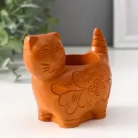 Подсвечник «Кошка с орнаментом», 8.5×9.5×6.5 см, красная глина