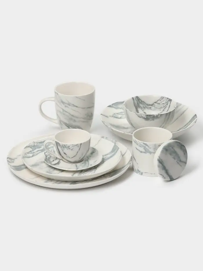Кружки Magistro Real Marble, 400 мл, набор 2 шт., фарфор, белые