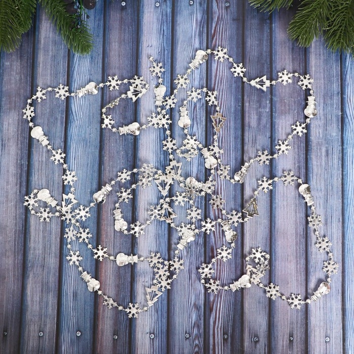 Бусы на ёлку 2,7 м 2,3 см Бусы на ёлку 2,7 м 2,3 см "Снежинки" микс