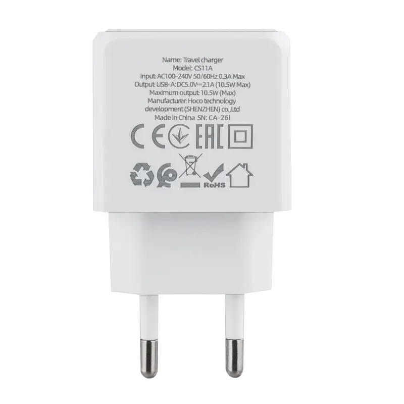 Сетевое зарядное устройство с кабелем USB на Type-C USB 2.1A CS11A HOCO белое