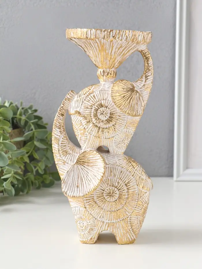 Подсвечник полистоун на 1 свечу "Слоны. Золотые круги" d=8 см 12х10х24 см