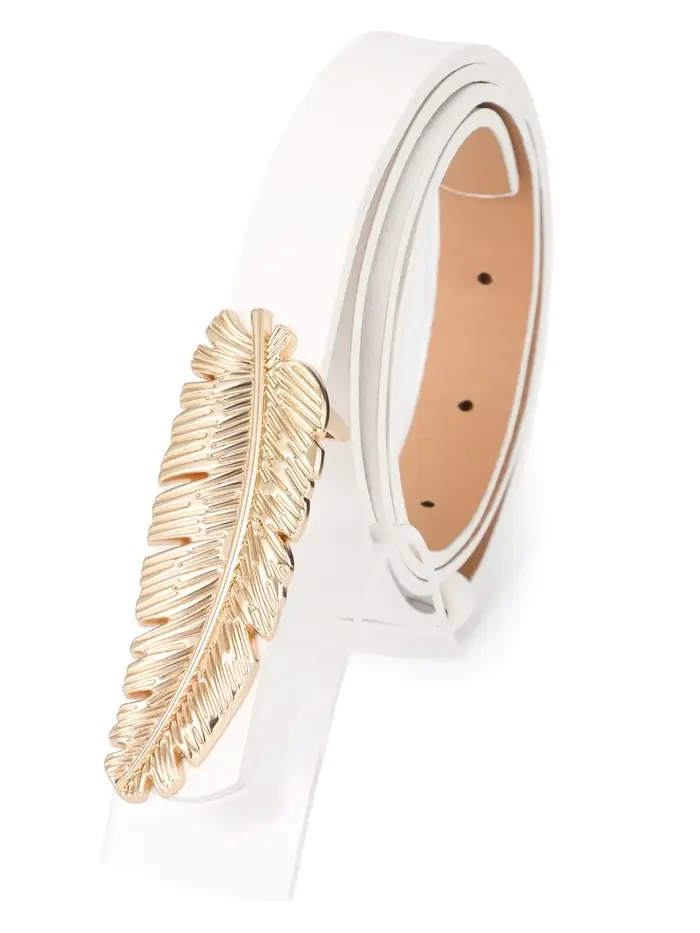 Ремень жен 03-01-01-04, 2*0,3*110 см, без винта, пряжка золото, гвоздик, белый