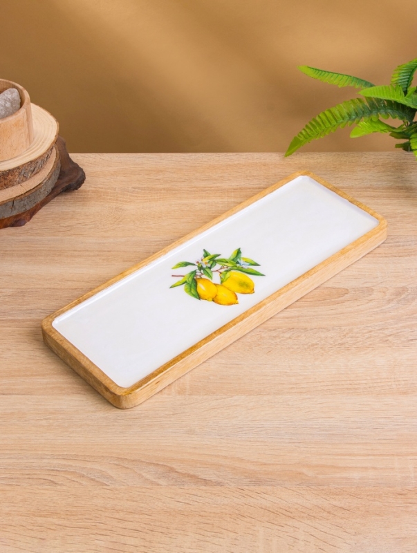 Блюдо прямоугольное "Лимоны" дерево манго 41х15 см