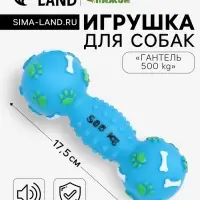 Игрушка для собак &laquo;Гантель 500 kg&raquo;, 17.5 см, пищащая, винил, голубая