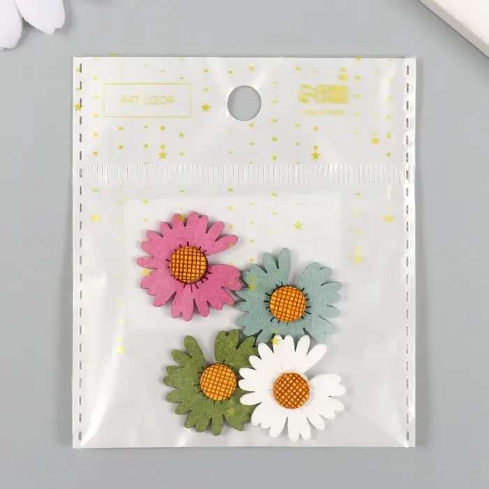 Декор для творчества иск. замша "Цветная ромашка" МИКС 2,5х2,5 см