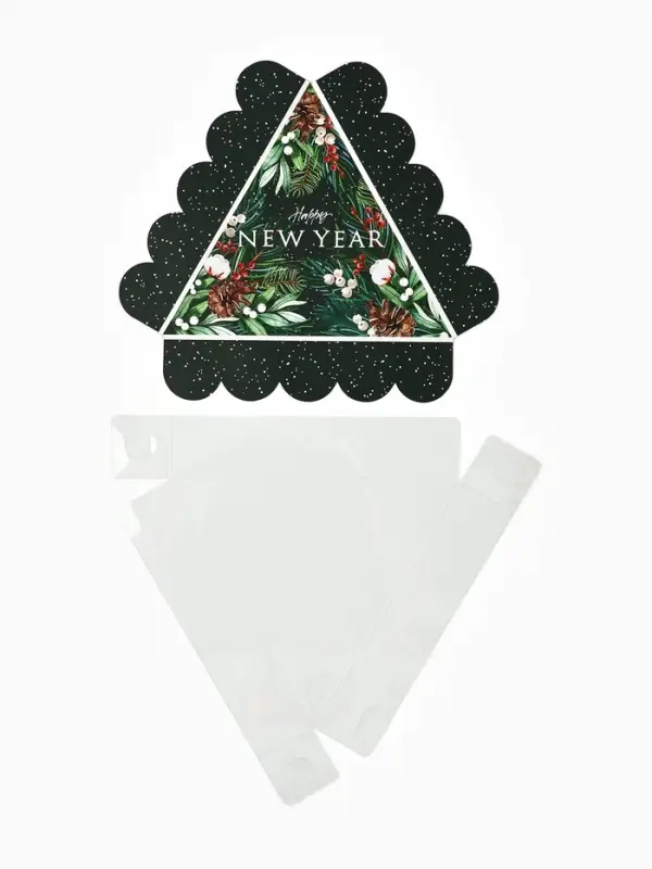 Коробка для кондитерских изделий новогодняя с пластиковой крышкой Happy New Year, 18&times;4 см