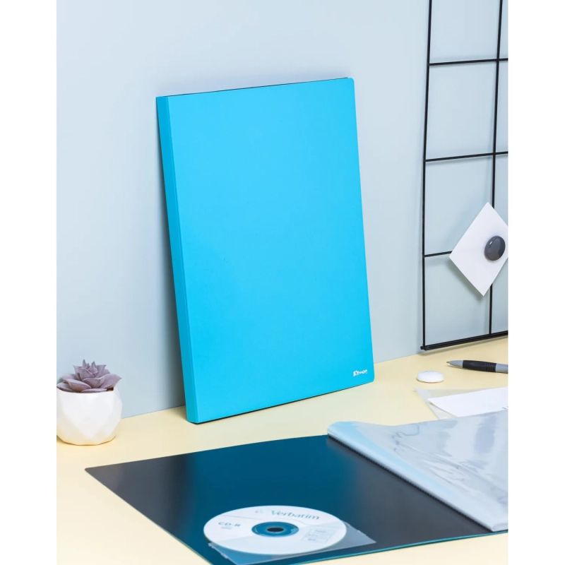 Папка файловая Комус 20 голубая, с карманом для CD/визитки