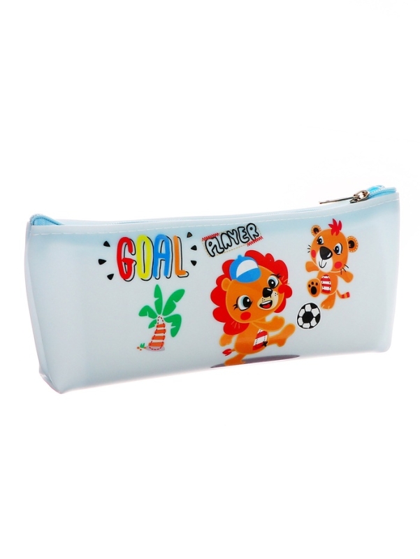Пенал школьный на молнии  Зверушки Голубой Пенал школьный на молнии  Зверушки Голубой