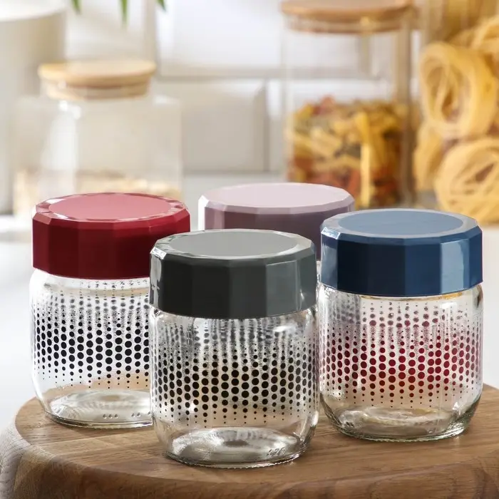 Банка стеклянная для сыпучих продуктов «Круги», 400 мл, цвет МИКС Банка стеклянная для сыпучих продуктов «Круги», 400 мл, цвет МИКС