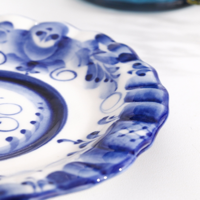 Блюдце гжель «Анемон», бело-синий,керамика, D = 15 см, Блюдце гжель «Анемон», бело-синий,керамика, D = 15 см,