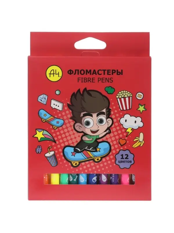Фломастеры 12цв, Hatber, ЭКО,  Влад А4,  карт.уп, европодвес 87481