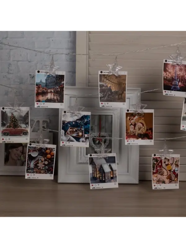 Гирлянда &laquo;Нить&raquo; 4.5 м с насадками &laquo;Прищепки-звёзды&raquo;, IP20, прозрачная нить, 20 LED, свечение синее, 220 В