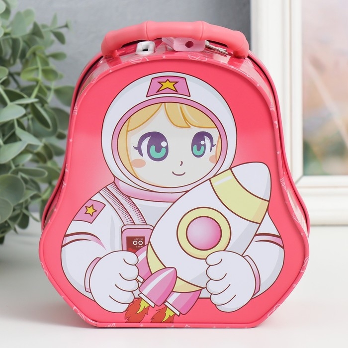 Копилка металл с замочком Копилка металл с замочком "Космонавт мальчик/девочка" МИКС 6,5х15,5х16,6 см