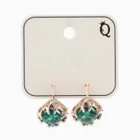 Серьги со стразами &laquo;Эдель&raquo;, ромб, зелёные в розовом золоте