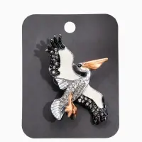 Брошь "Птица-Пеликан", цветная в серебре