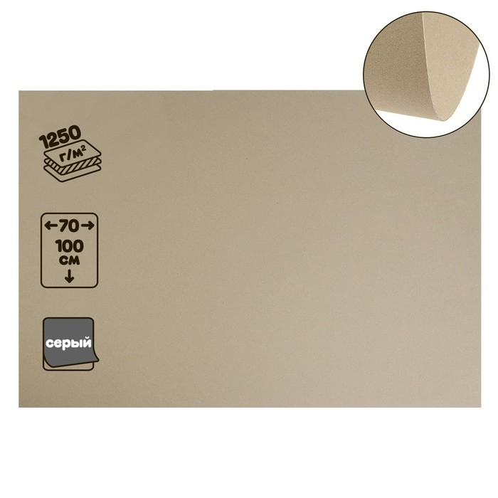 Картон переплётный (обложечный) 2.0 мм, 70 х 100 см, 1250 г/м2, серый Картон переплётный (обложечный) 2.0 мм, 70 х 100 см, 1250 г/м2, серый