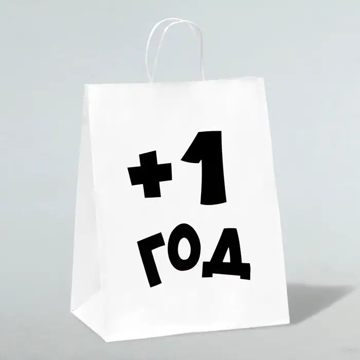 Пакет подарочный с приколами, крафт «Плюс один год», белый, 24×14×28 см Пакет подарочный с приколами, крафт «Плюс один год», белый, 24×14×28 см
