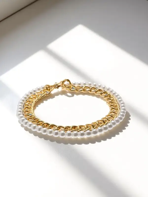 Колье  Колье "Цепь" с жемчугом, цвет белый в золоте