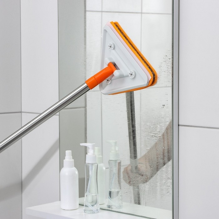 Окномойка фигурная Raccoon, стальная ручка, 2 секции, 102 см, насадка из микрофибры 20×15 см Окномойка фигурная Raccoon, стальная ручка, 2 секции, 102 см, насадка из микрофибры 20×15 см