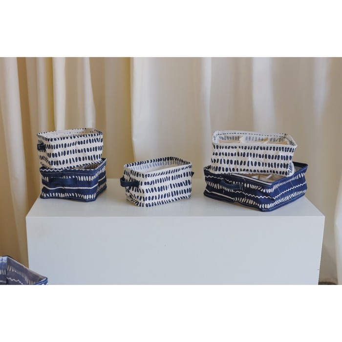 Корзина для хранения с ручками «Полосатик», 2 ячейки, 22×13 см, цвет синий Корзина для хранения с ручками «Полосатик», 2 ячейки, 22×13 см, цвет синий