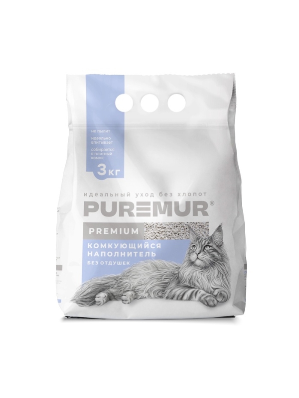 Наполнитель минеральный комкующийся PureMur Premium 3 кг,пластиковый пакет Наполнитель минеральный комкующийся PureMur Premium 3 кг,пластиковый пакет