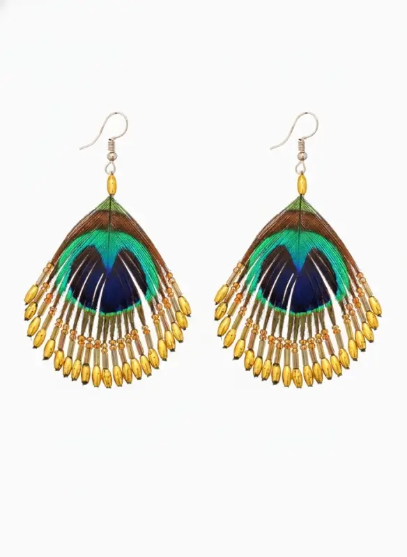 Серьги Серьги "Павлин" 5х8 см, цв. жёлтый