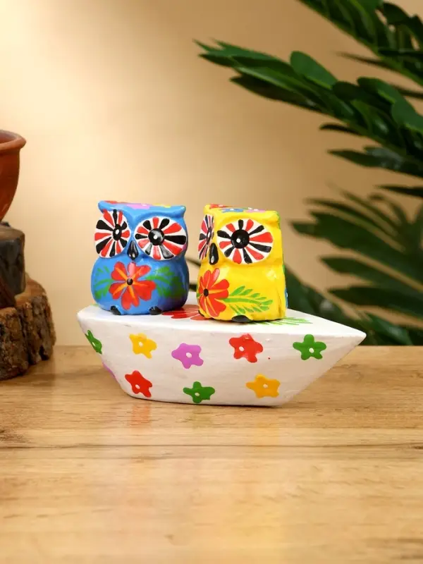 Сувенир "Пара совят" дерево 14х7х9 см, цв. жёлтый/синий