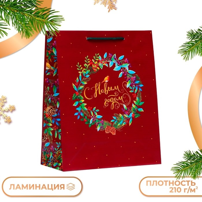 Новый год. Пакет подарочный "С Новым годом красный", 26 х 32 х 12 см.