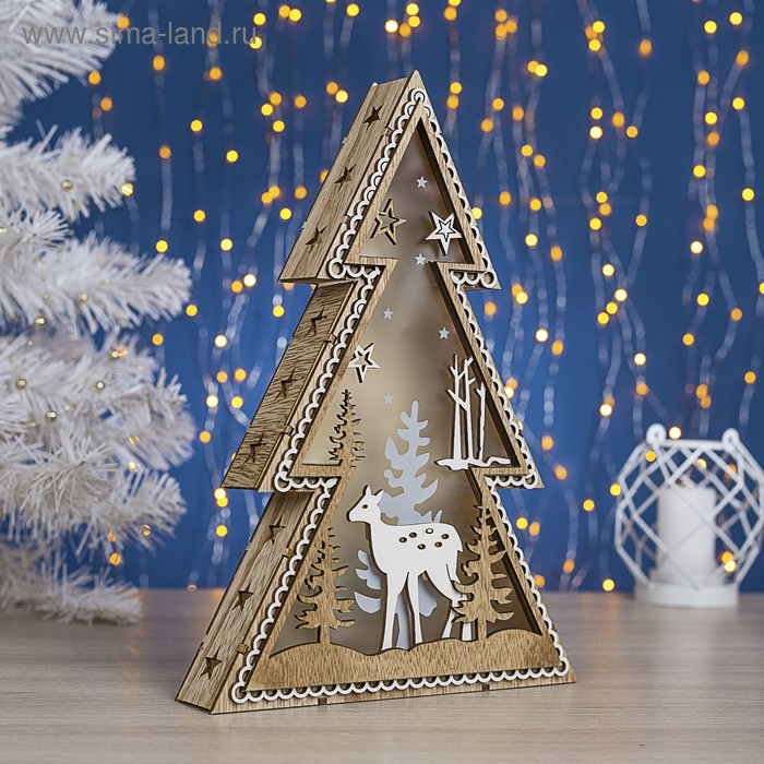 Светодиодная фигура «Ёлка с оленем» 20 × 30 × 5 см, дерево, батарейки ААх2 (не в комплекте), свечение тёплое белое Светодиодная фигура «Ёлка с оленем» 20 × 30 × 5 см, дерево, батарейки ААх2 (не в комплекте), свечение тёплое белое