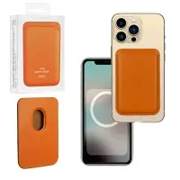 Чехол Leather Wallet Orange iPh 12 - 15 Pro Max (Анимация NFC Clear) с лого