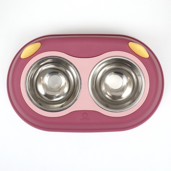 Миска металлическая двойная на пластиковом основании 2 х 160 мл, 34 х 28 х 5 см, бордовая Миска металлическая двойная на пластиковом основании 2 х 160 мл, 34 х 28 х 5 см, бордовая