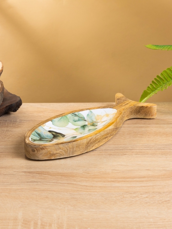 Блюдо в форме рыбки "Листья" дерево манго 25,5х10х2 см