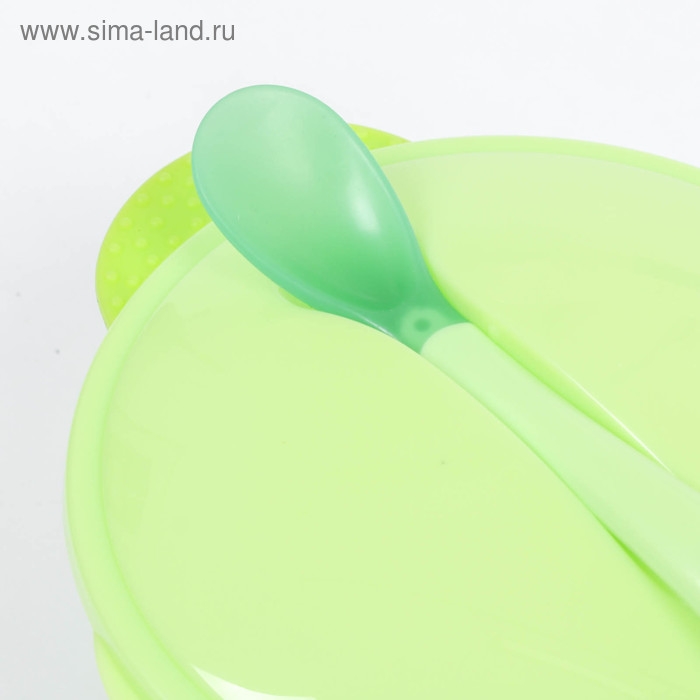 Набор для кормления, 3 предмета: миска 350 мл на присоске, крышка, ложка, цвет зелёный Набор для кормления, 3 предмета: миска 350 мл на присоске, крышка, ложка, цвет зелёный