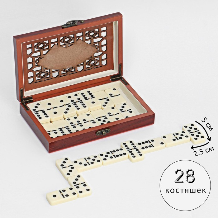 Домино настольная игра  Домино настольная игра "Резное", 28 шт, костяшка 5 х 2.5 см, 12 х 20 см